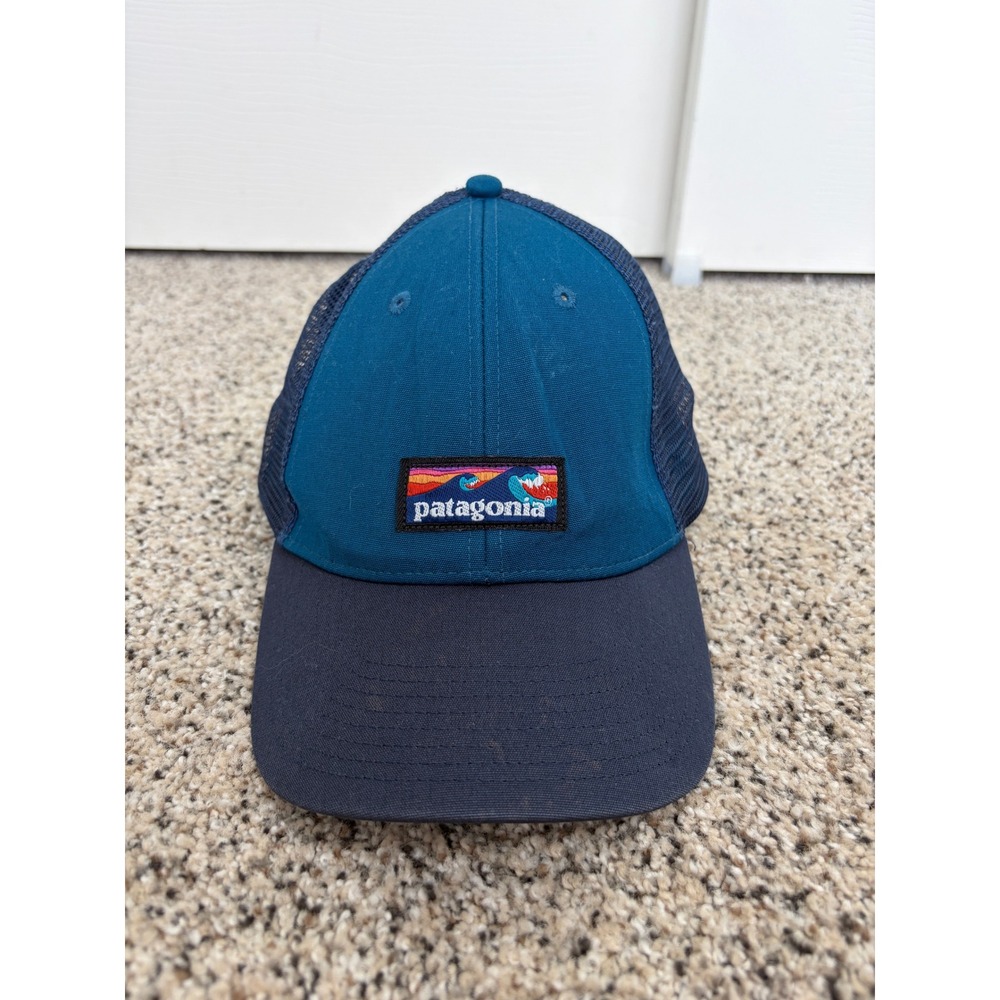 Patagonia Board Short Label Lopro Trucker Hat Snapback Blue Waves